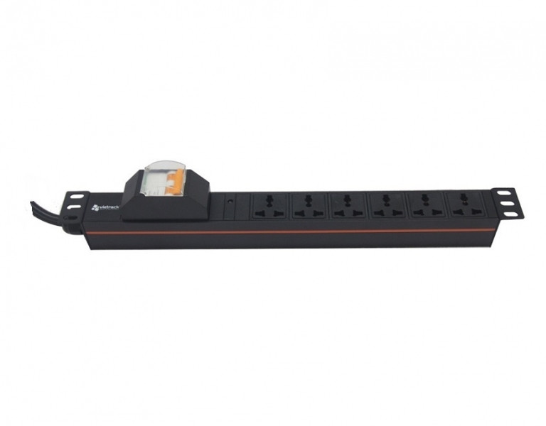 Power distribution bar, 6 Universal sockets, 16A, 250V, MCB